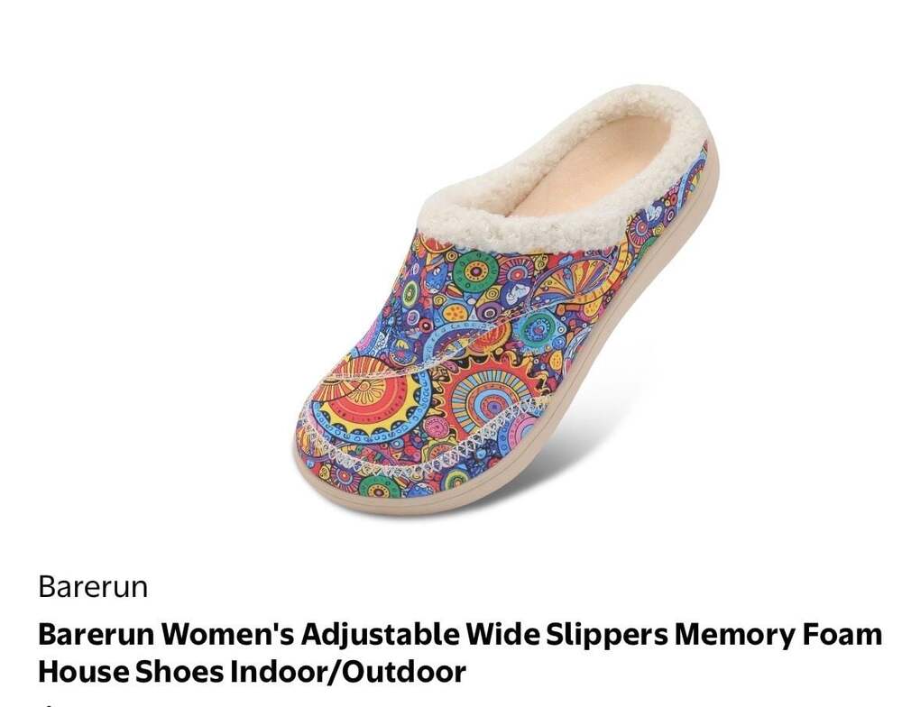 Barerun Women's Adjustable Wide Memory Foam Slippers Size 43